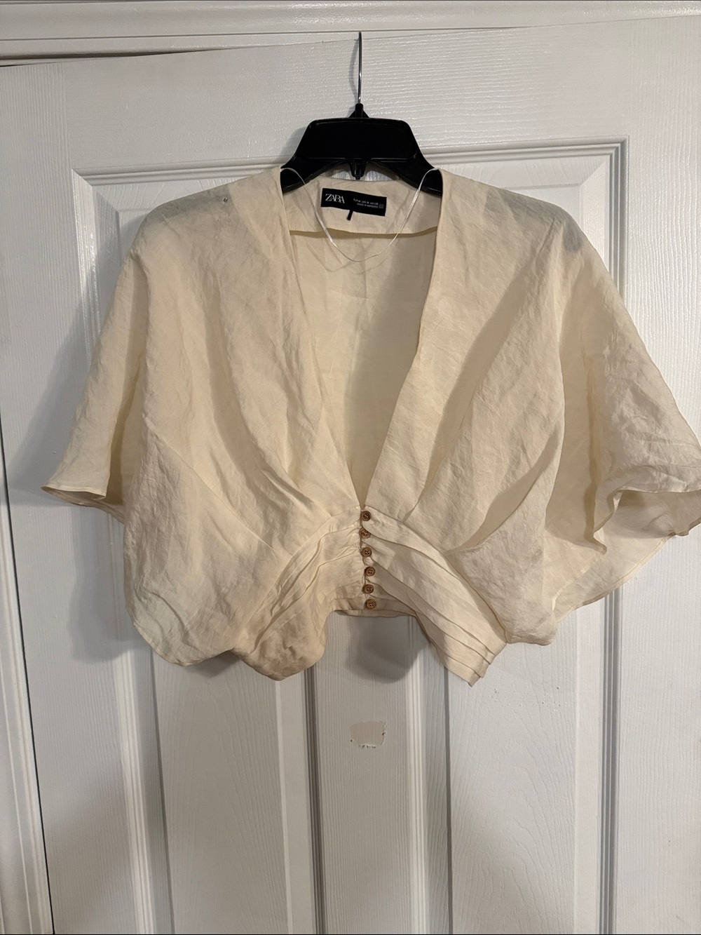 Zara Cream Short Sleeve Buttoned Crop Bolero